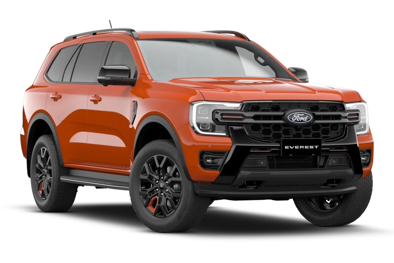 front view wildtrak in ignite orange on overview