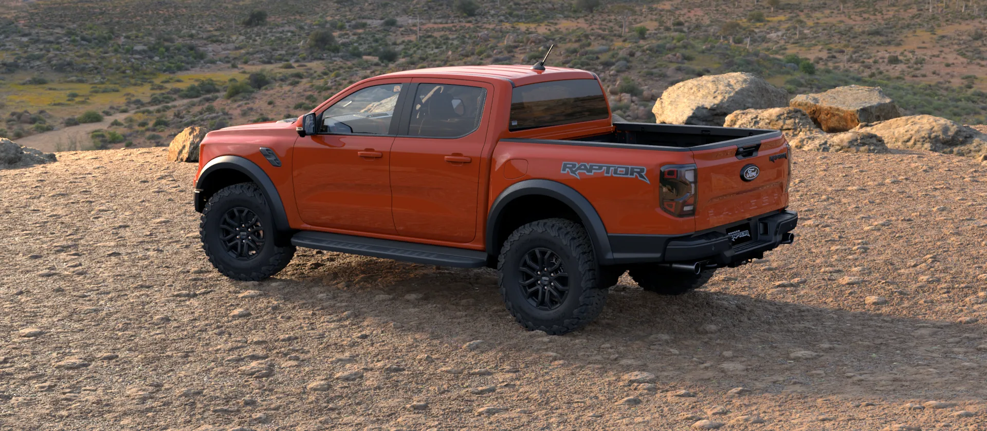 raptor side back view in orange on model-raptor