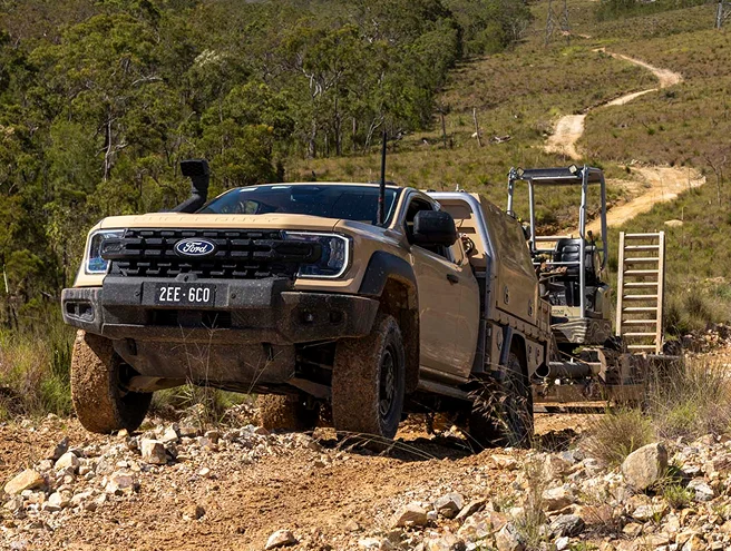 Ford Ranger Super Duty carrying a container
