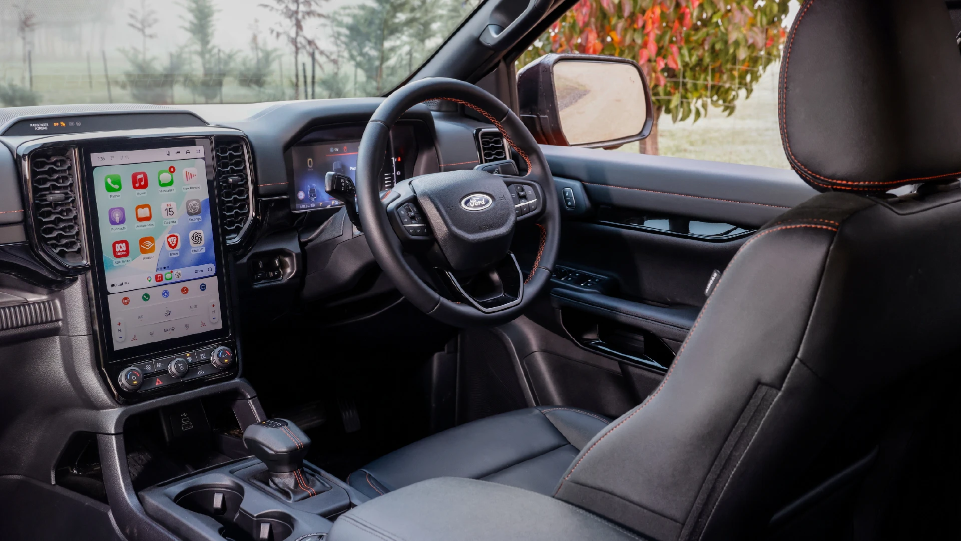 Modern pickup truck interior with touchscreen