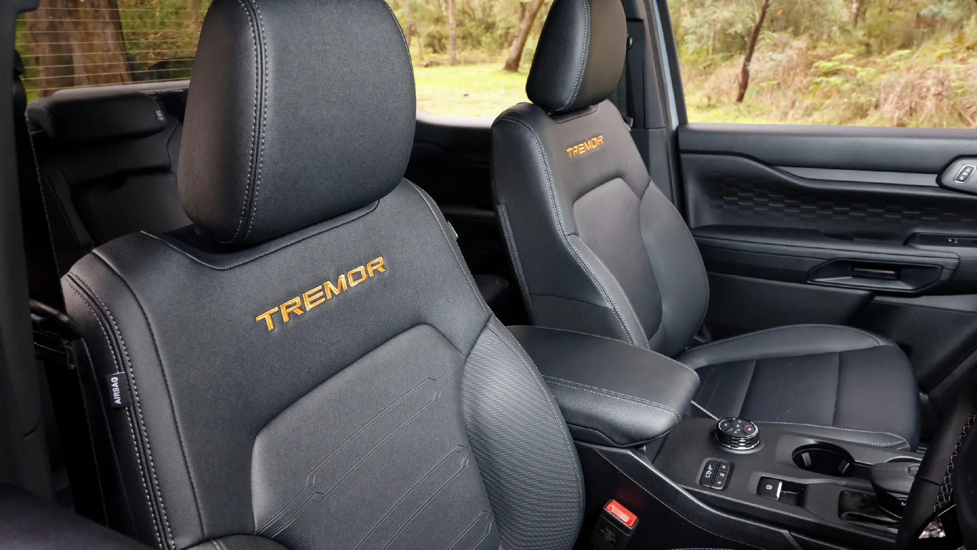 Black leather car interior seats