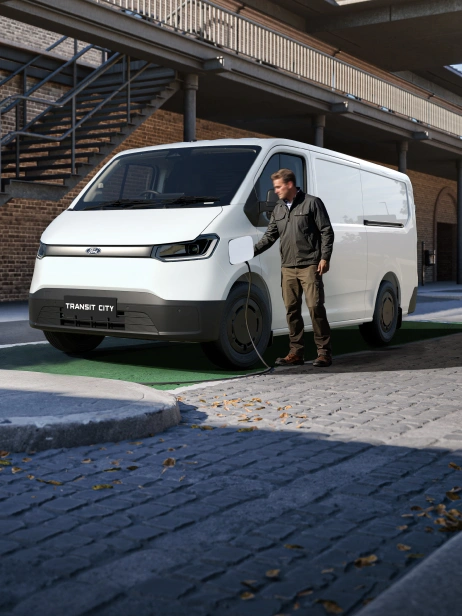 Electric Ford van plugging in