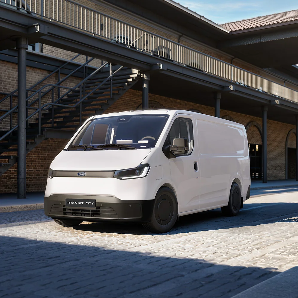 Parked white Ford Transit van