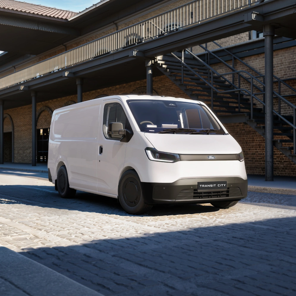 Parked white Ford Transit van