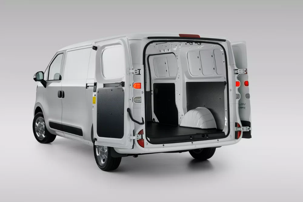 Interior rear cargo area of the LDV eDeliver 5 van showing 6.6 cubic metre load space and 1.2 tonne payload