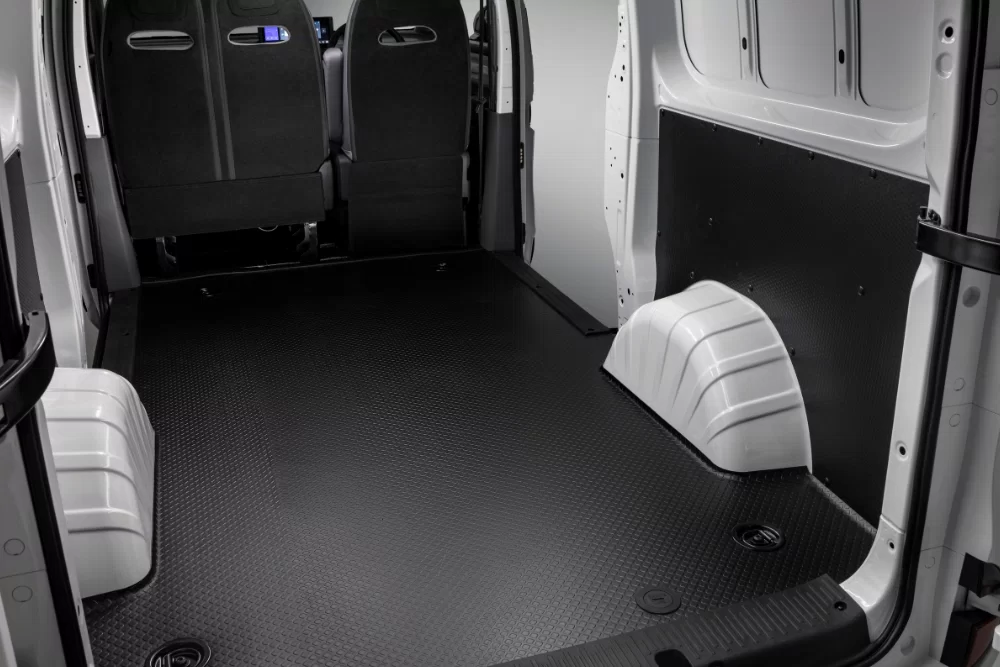 Interior rear cargo area of the LDV eDeliver 5 van showing 6.6 cubic metre load space and 1.2 tonne payload