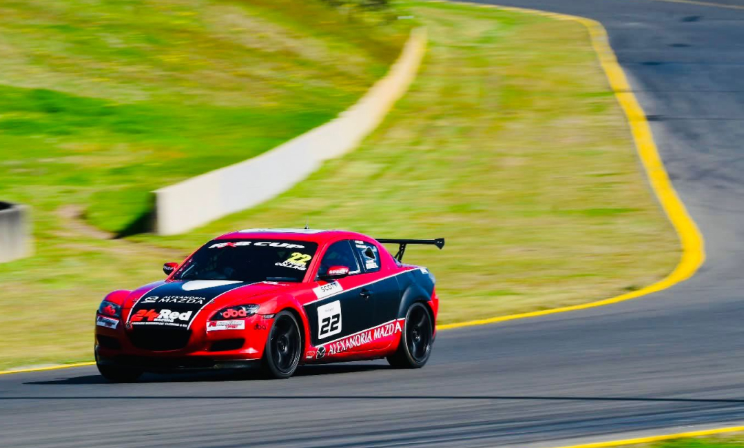 Champion Stiaan Kriel's Red Mazda RX-8 Car at the 2025 Mazda RX‑8 Cup. 