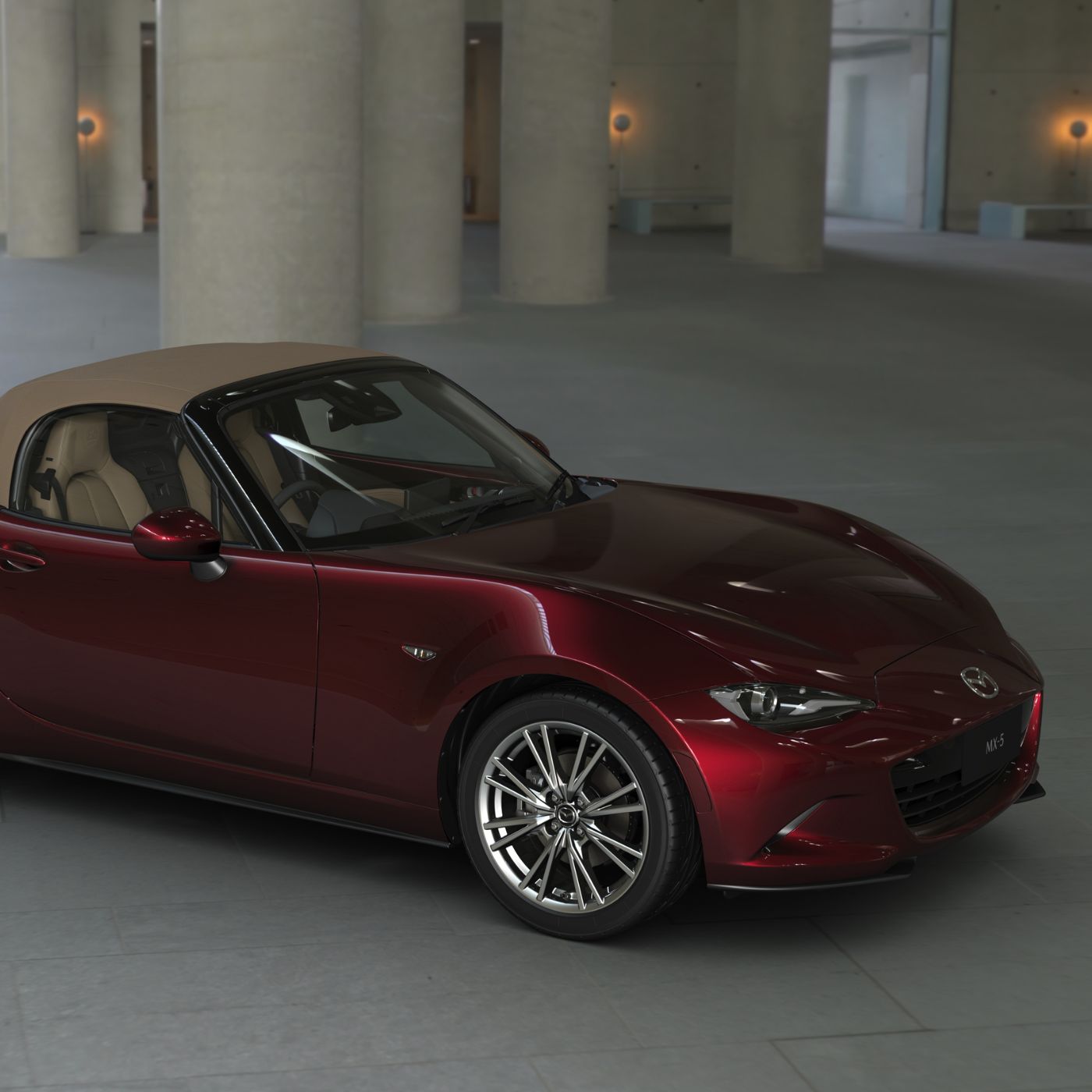 Mazda MX-5 35th Anniversary Edition showcased in Artisan Red Metallic—celebrating iconic roadster with exclusive design, sleek lines, and limited-edition styling.
