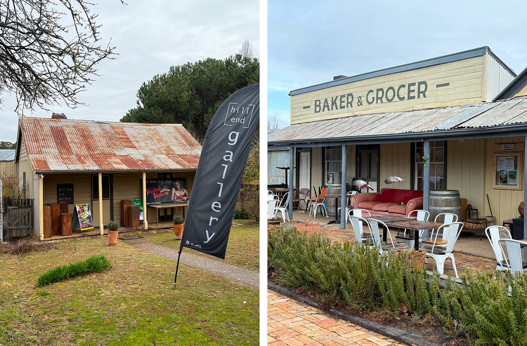 Left: Hill End Art Gallery Right: The General Store. Outside on this winter’s day was for galahs; there were people inside