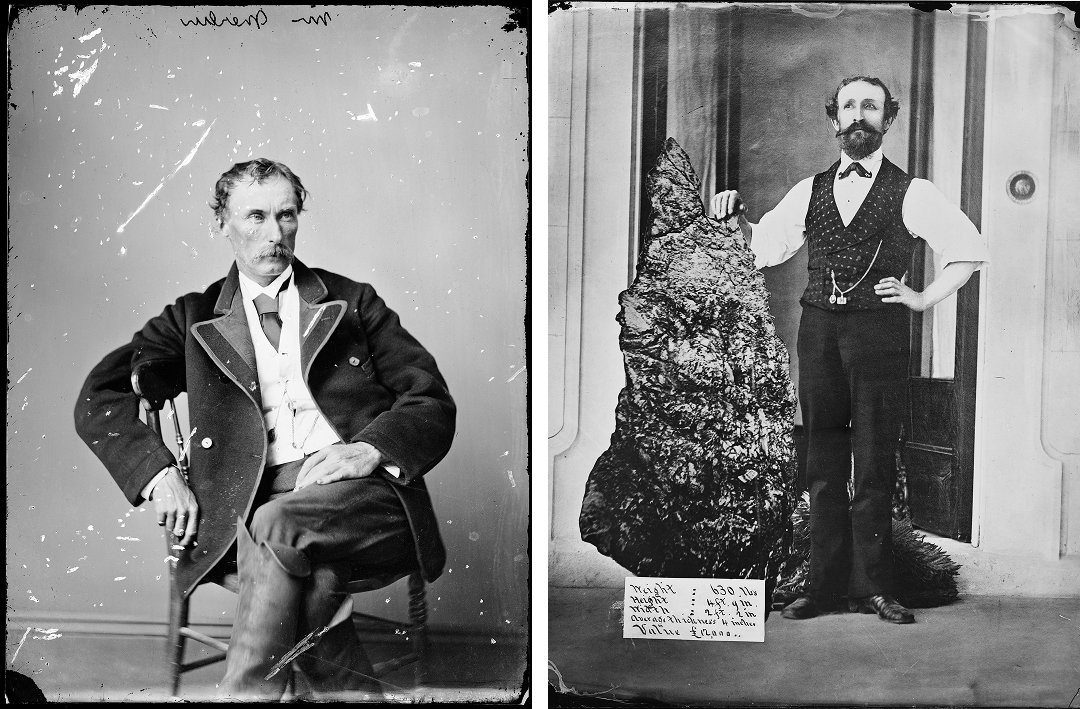 Left: Henry Beaufoy Merlin, Call# ON 4/Box 30/no. 29 Right: Bernhardt Otto Holtermann (apparently) beside the record-large specimen of reef gold, Call# ON 4/Box 71/no. U All: A & A Photographic Co., Holtermann Collection, 1870-1875, Mitchell Library, State Library of New South Wales.