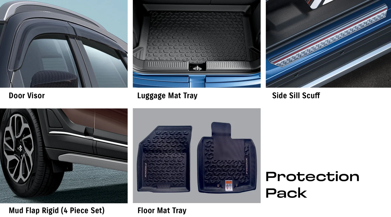 Fronx Protection Pack (Mats + Visor + Mud Flaps + Sill Scuff)