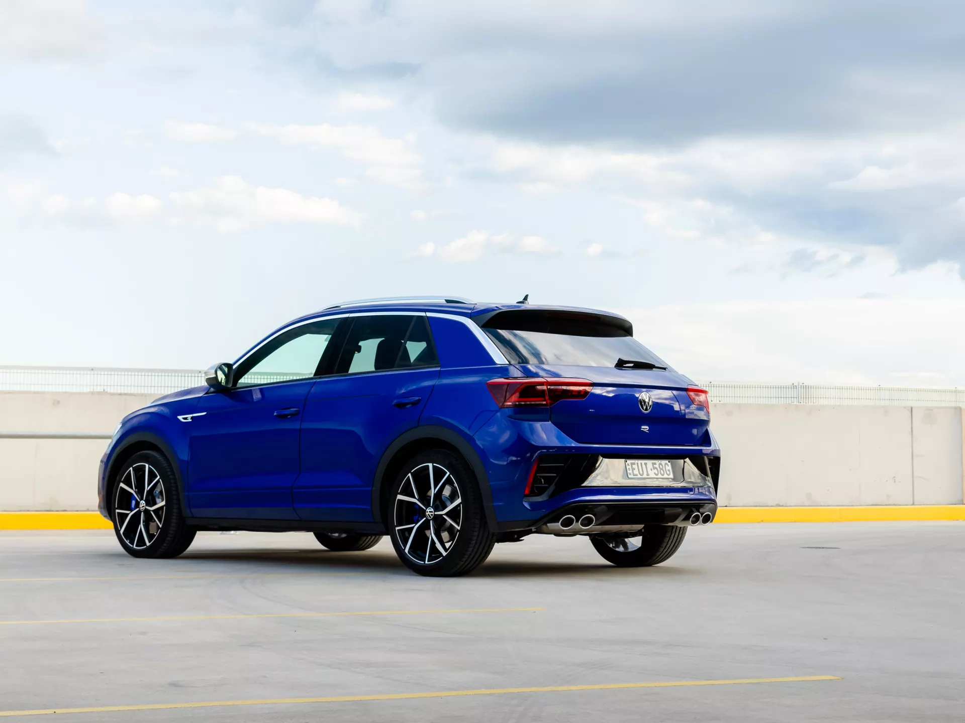 Rear side of the Volkswagen T-roc R parked on the Roof.